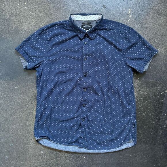 Kenneth Cole Blue Button Down Shirt Size XL 100% Cotton Collared Preppy - Picture 1 of 7